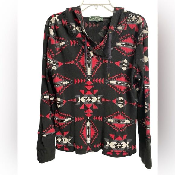 Lauren Ralph Lauren Active Hoodie Women Size M-L Aztec Thermal Sweatshirt Cotton - Picture 1 of 12